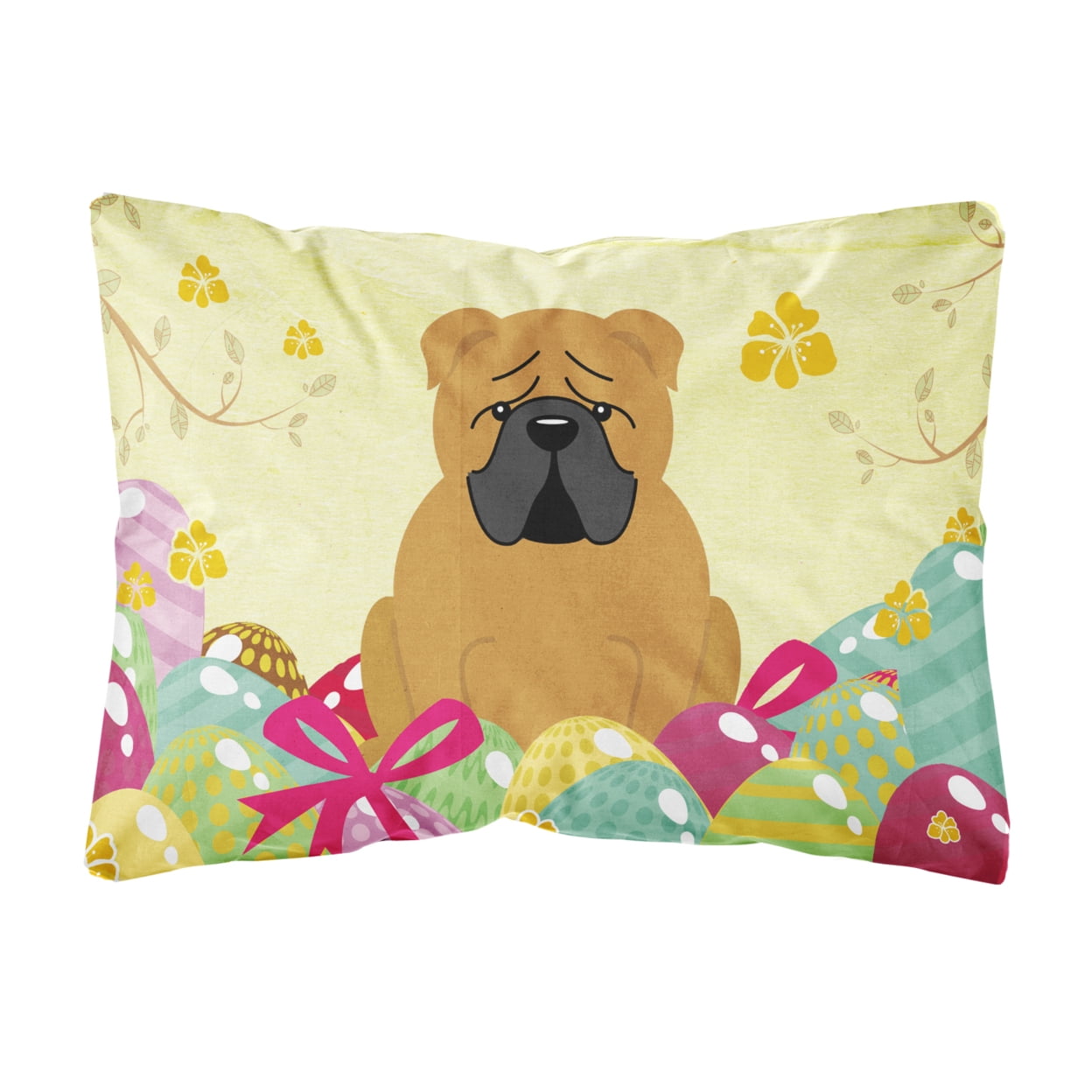 Easter Eggs English Bulldog Red Canvas Fabric Decorative Pillow