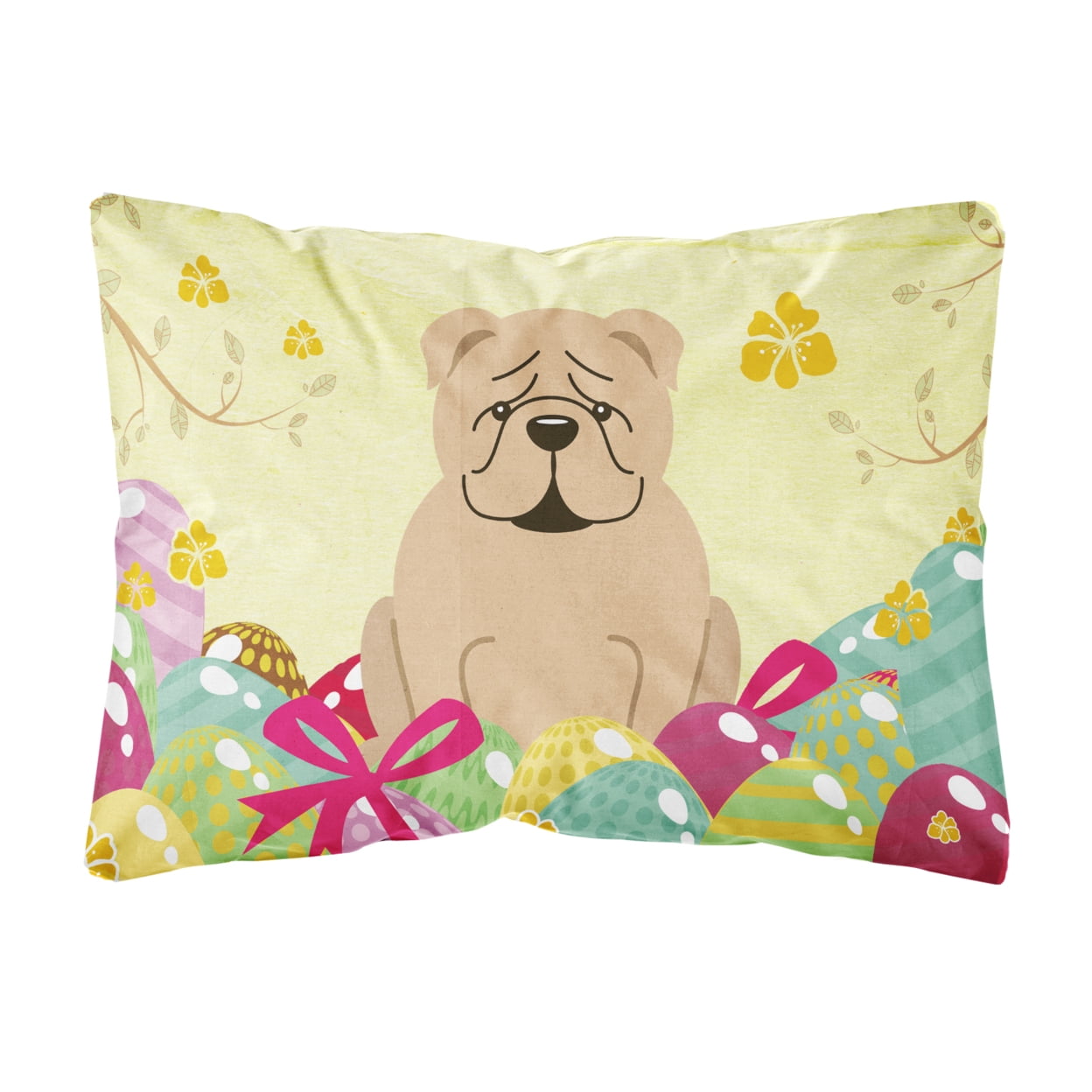 Easter Eggs English Bulldog Fawn Canvas Fabric Decorative Pillow