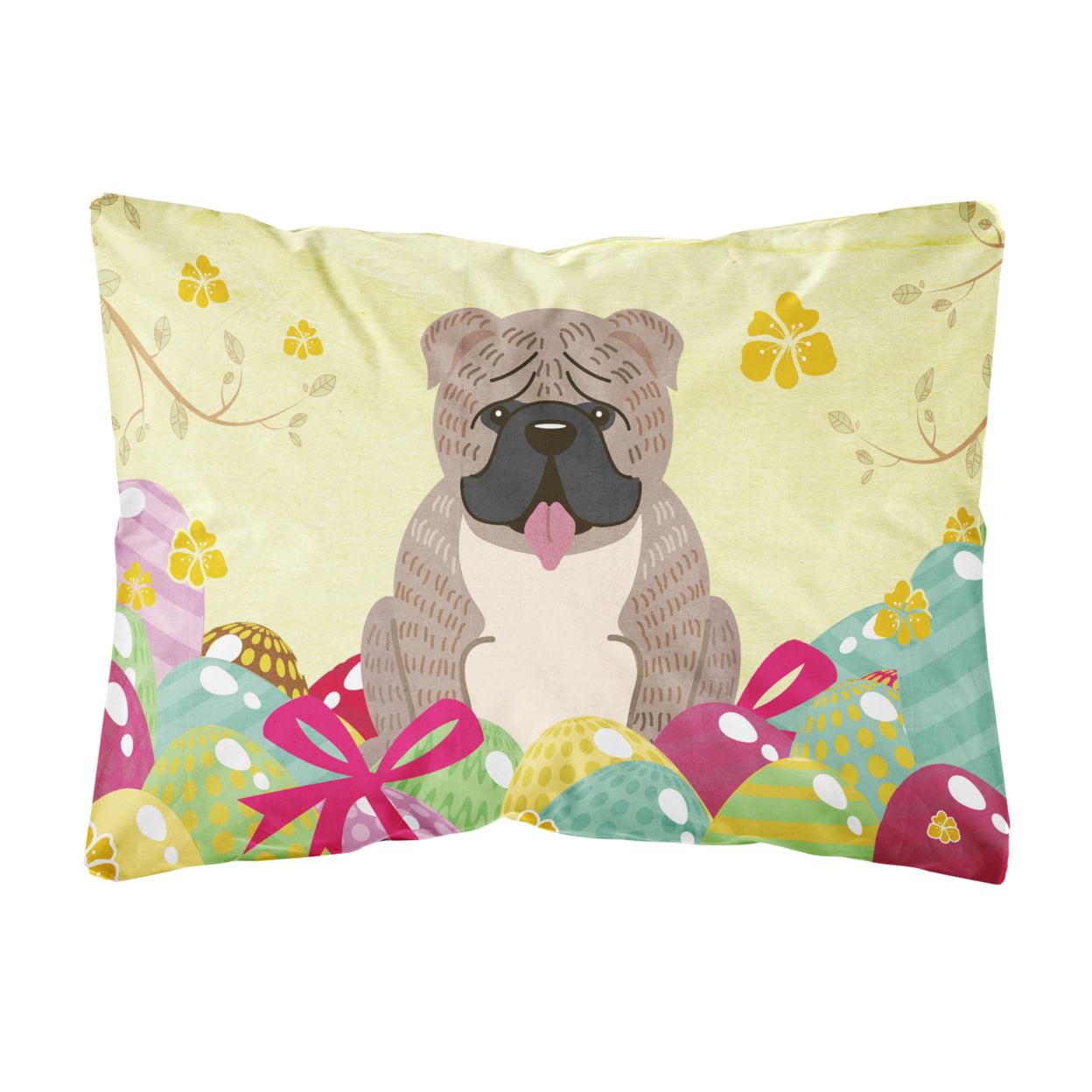 Easter Eggs English Bulldog Grey Brindle Canvas Fabric Decorative Pillow