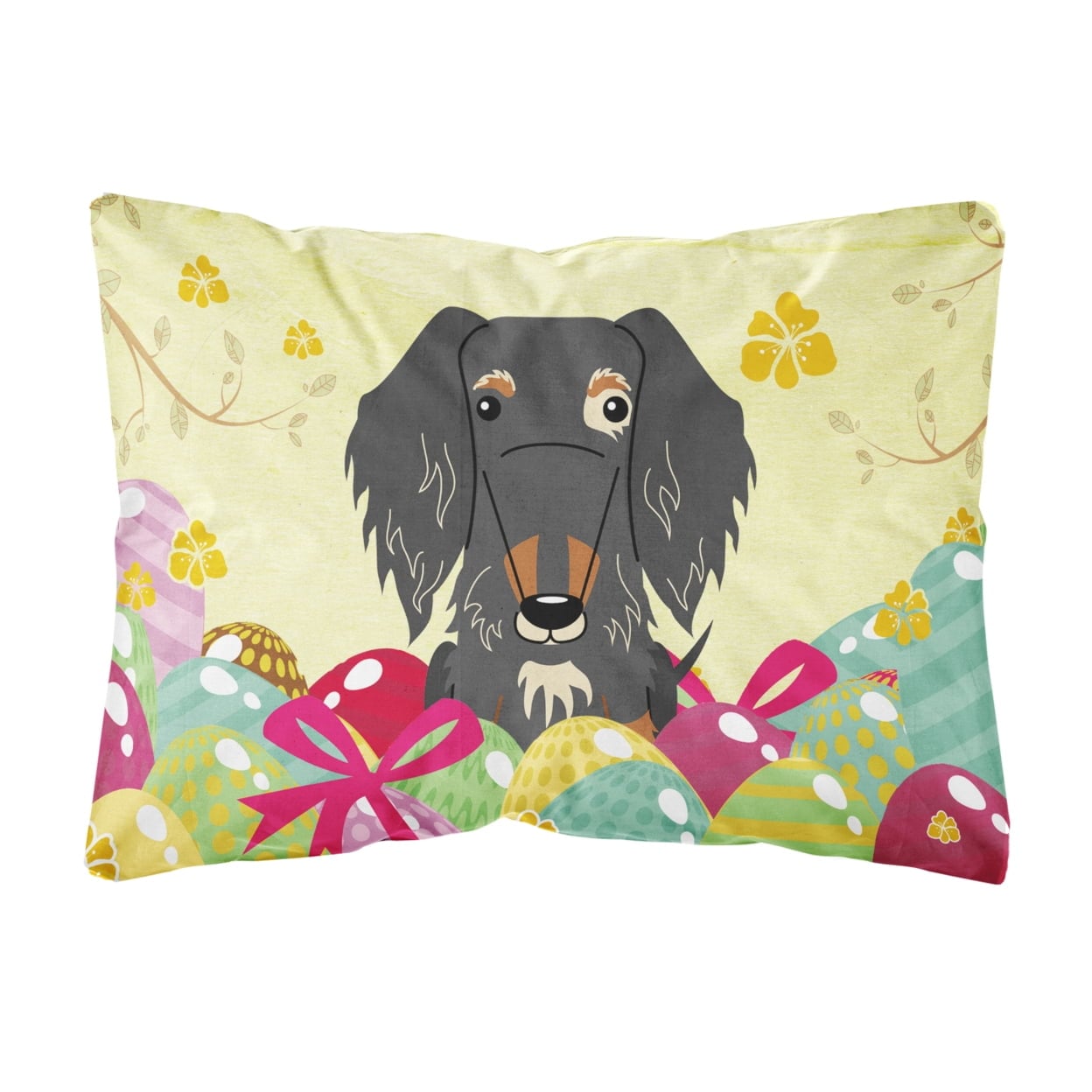 Easter Eggs Wire Haired Dachshund Dapple Canvas Fabric Decorative Pillow