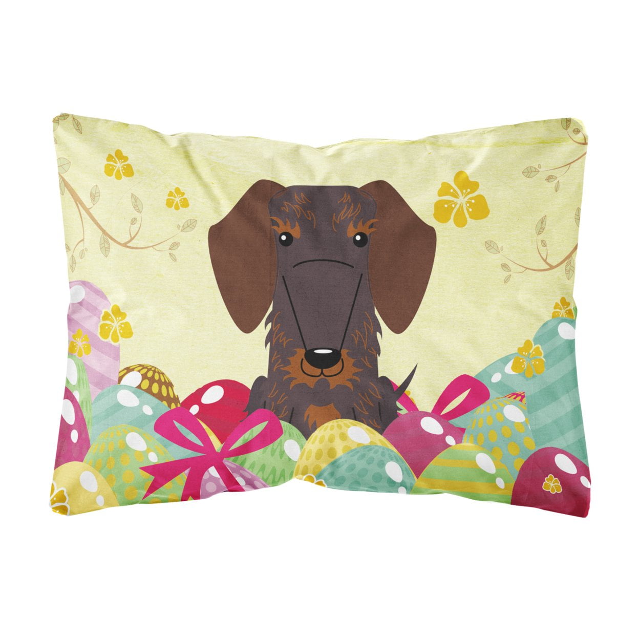 Easter Eggs Wire Haired Dachshund Chocolate Canvas Fabric Decorative Pillow