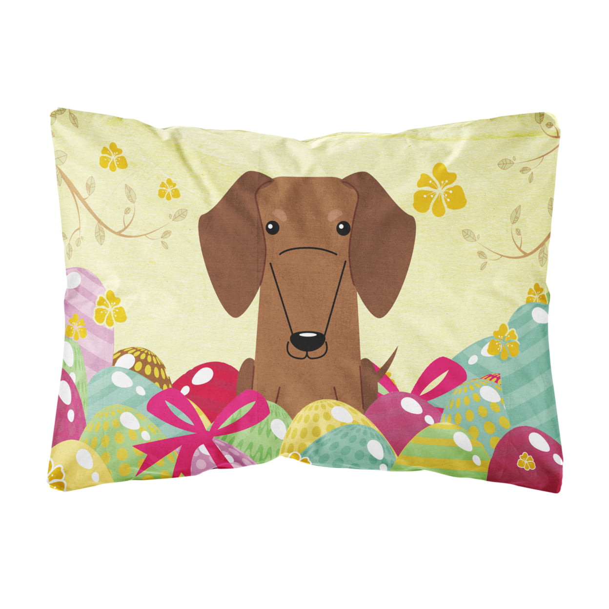 Easter Eggs Dachshund Red Brown Canvas Fabric Decorative Pillow