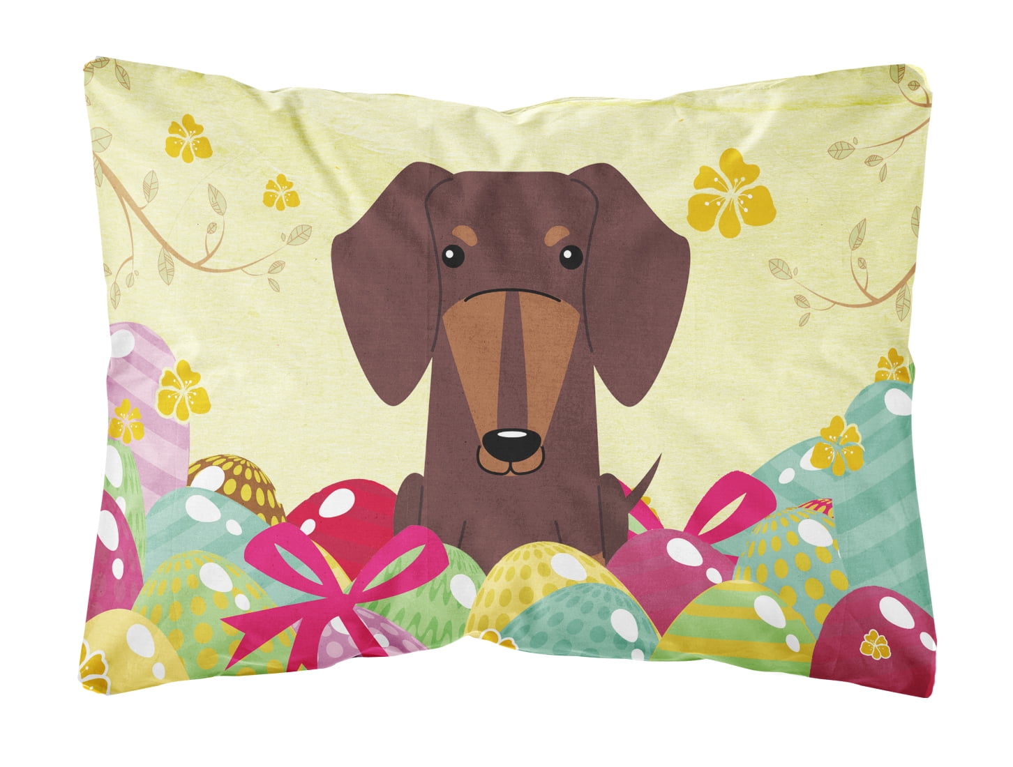 Easter Eggs Dachshund Chocolate Canvas Fabric Decorative Pillow