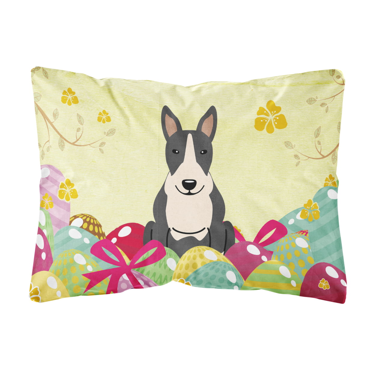 Easter Eggs Bull Terrier Black & White Canvas Fabric Decorative Pillow