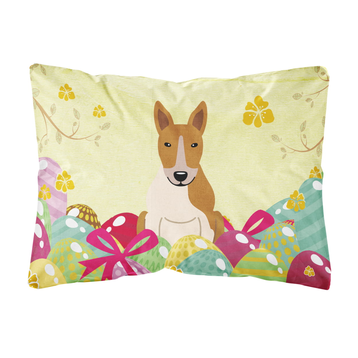 Easter Eggs Bull Terrier Red White Canvas Fabric Decorative Pillow