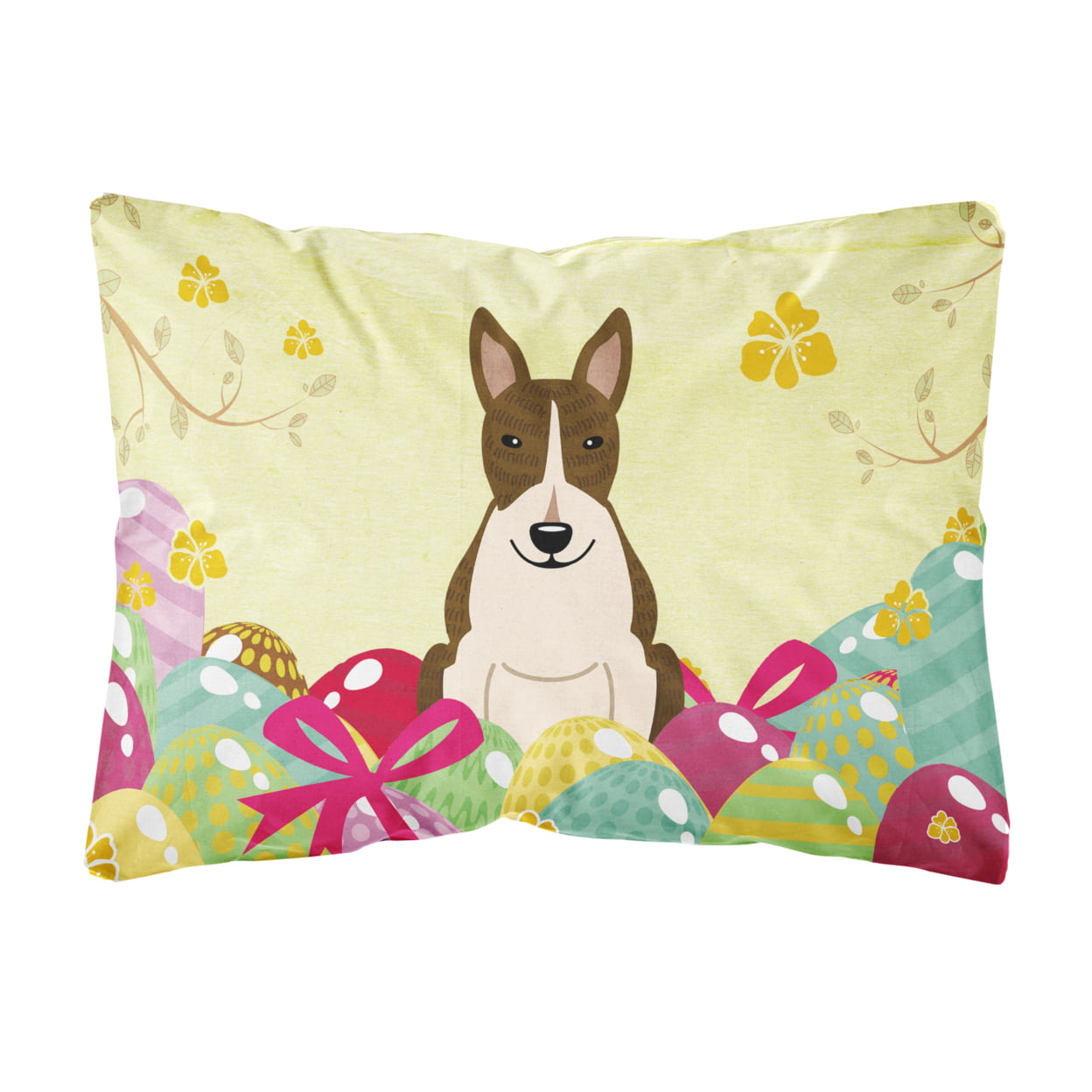 Easter Eggs Bull Terrier Dark Brindle Canvas Fabric Decorative Pillow