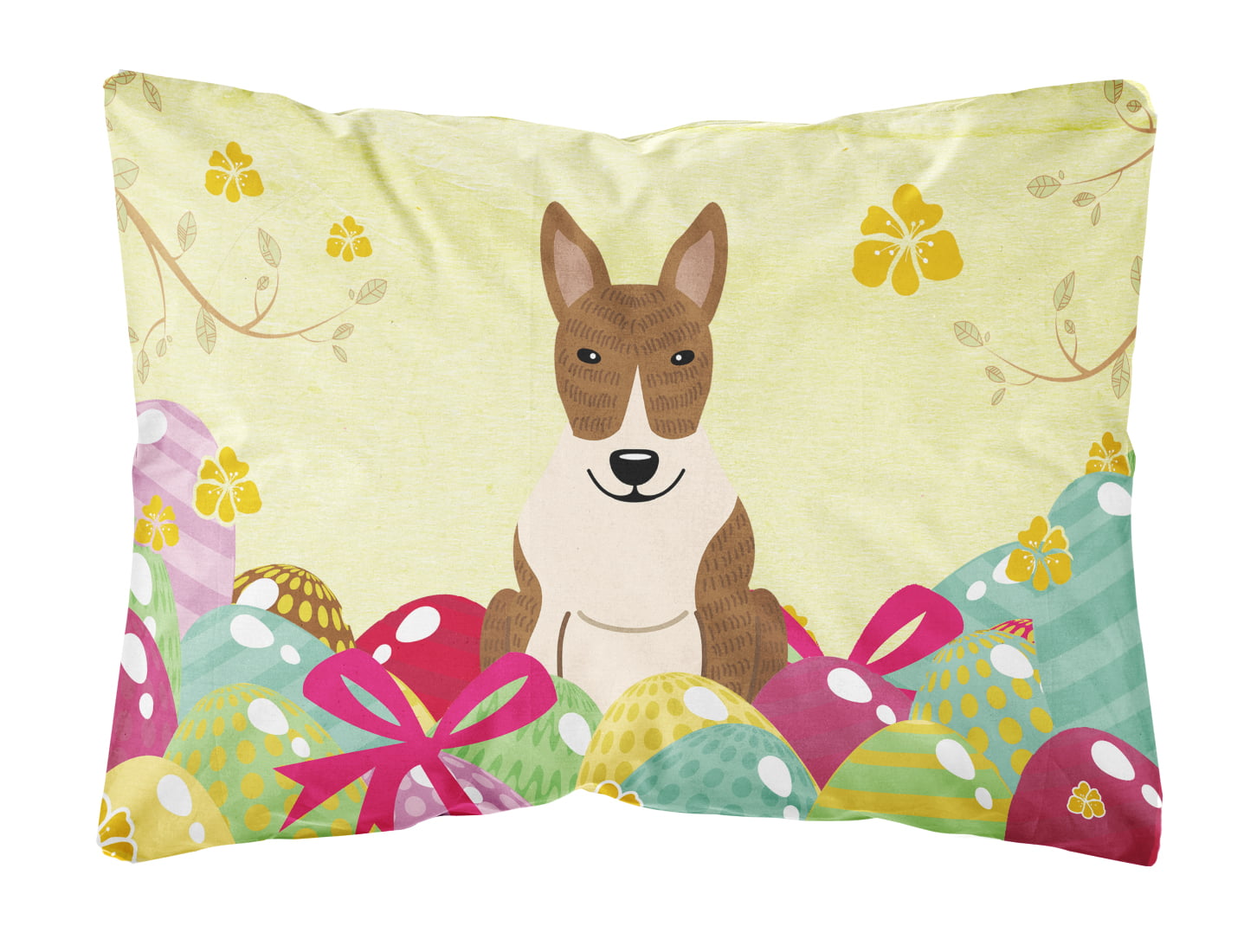 Easter Eggs Bull Terrier Brindle Canvas Fabric Decorative Pillow