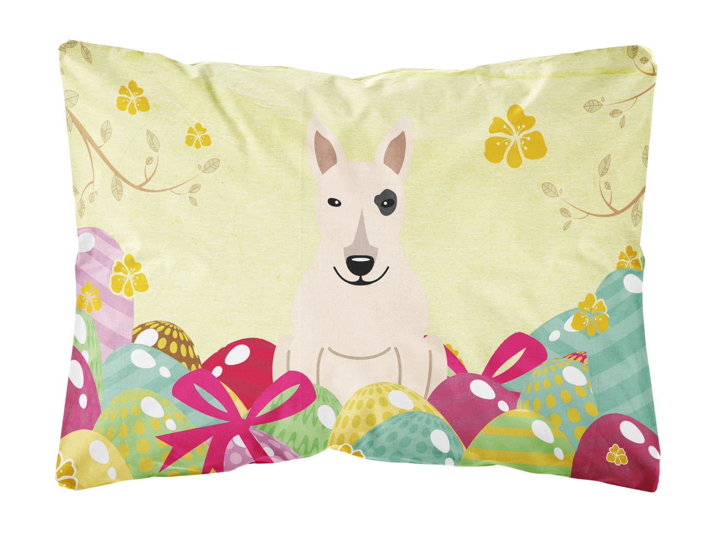 Easter Eggs Bull Terrier White Canvas Fabric Decorative Pillow