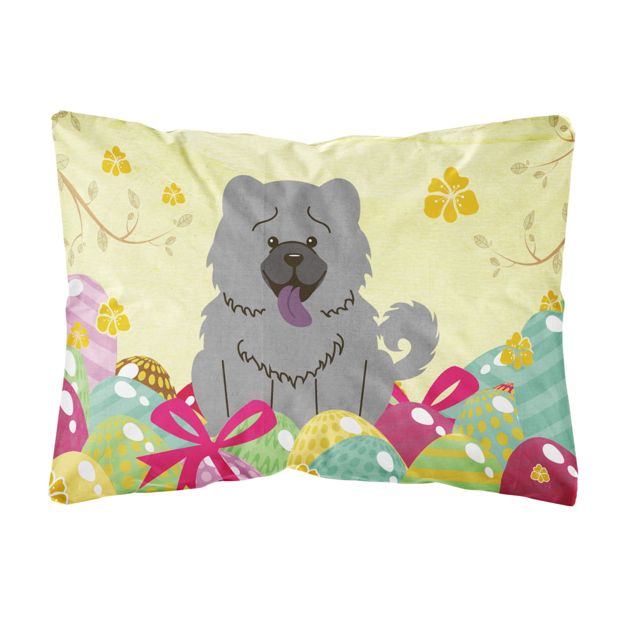 Easter Eggs Chow Chow Blue Canvas Fabric Decorative Pillow