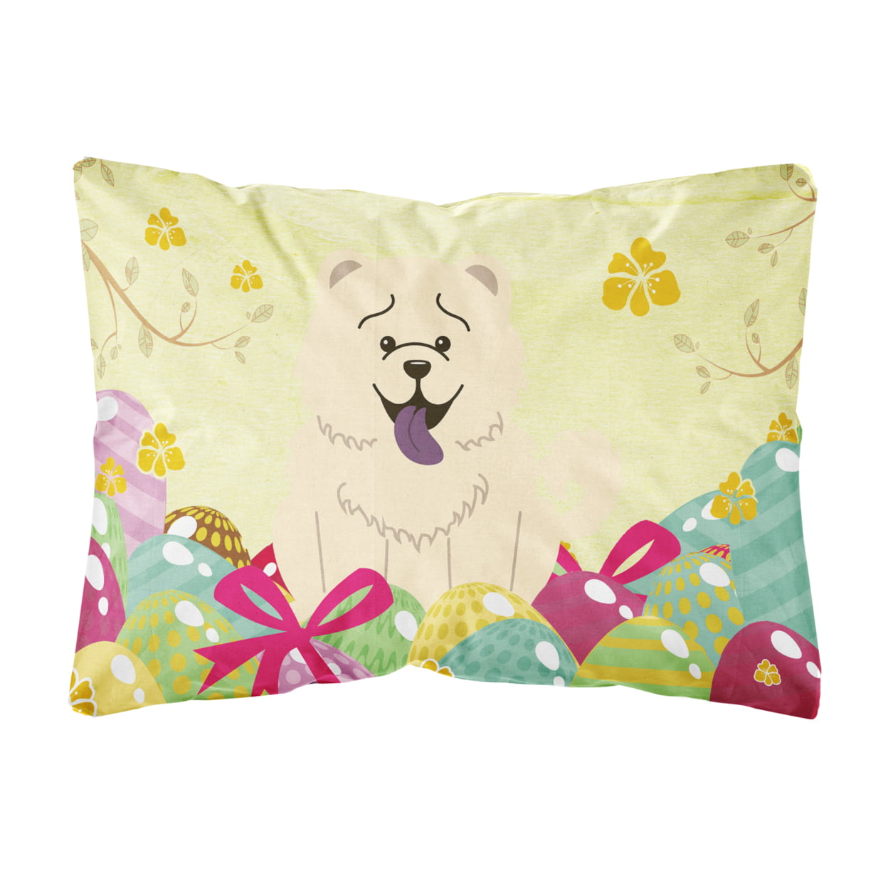 Easter Eggs Chow Chow White Canvas Fabric Decorative Pillow