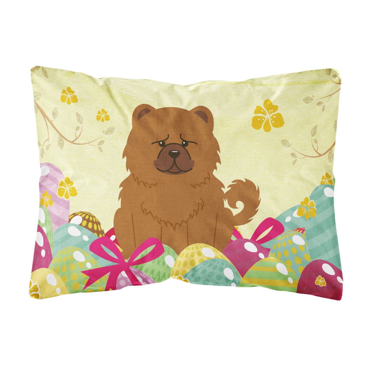 BB6142PW1216 Easter Eggs Chow Chow Red Canvas Fabric Decorative Pillow