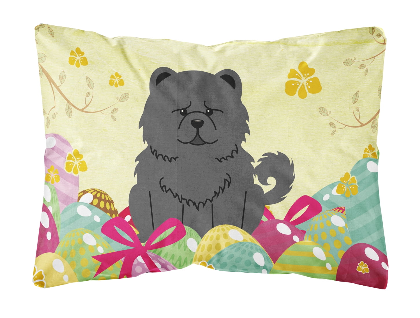 Easter Eggs Chow Chow Black Canvas Fabric Decorative Pillow