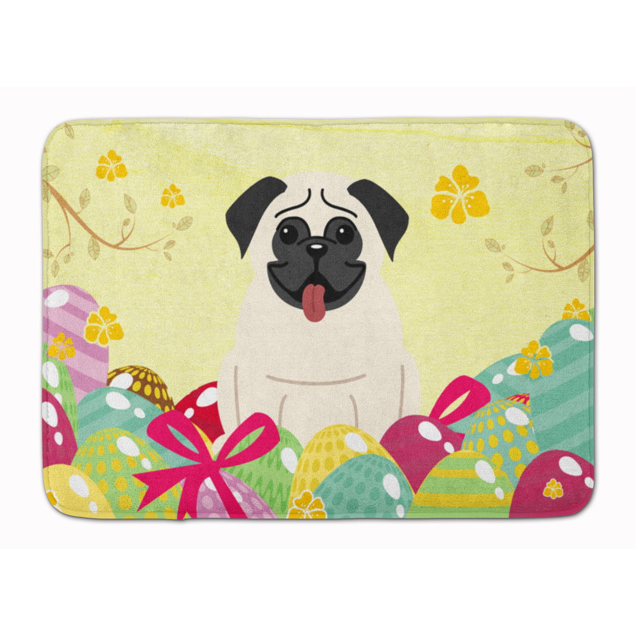 BB6004RUG Easter Eggs Pug Cream Machine Washable Memory Foam Mat