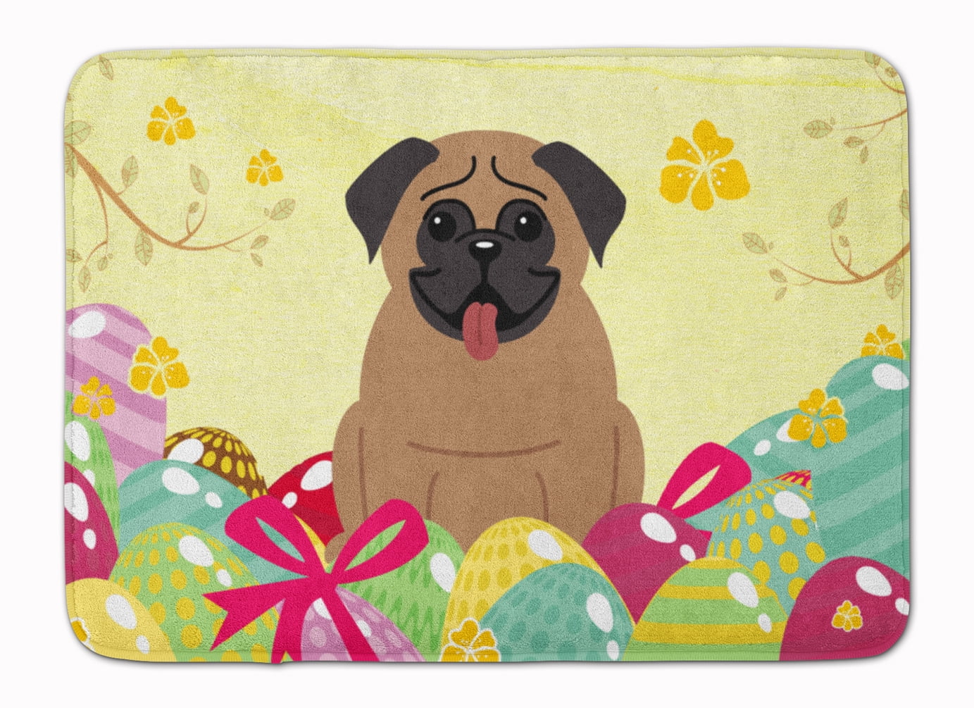BB6005RUG Easter Eggs Pug Brown Machine Washable Memory Foam Mat