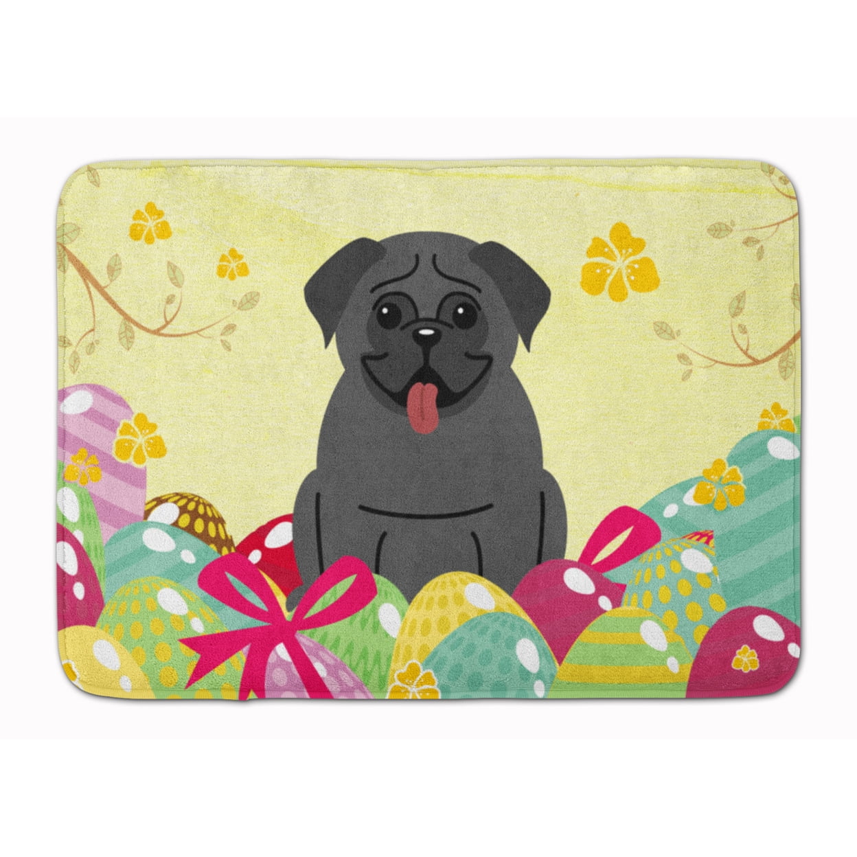 BB6006RUG Easter Eggs Pug Black Machine Washable Memory Foam Mat
