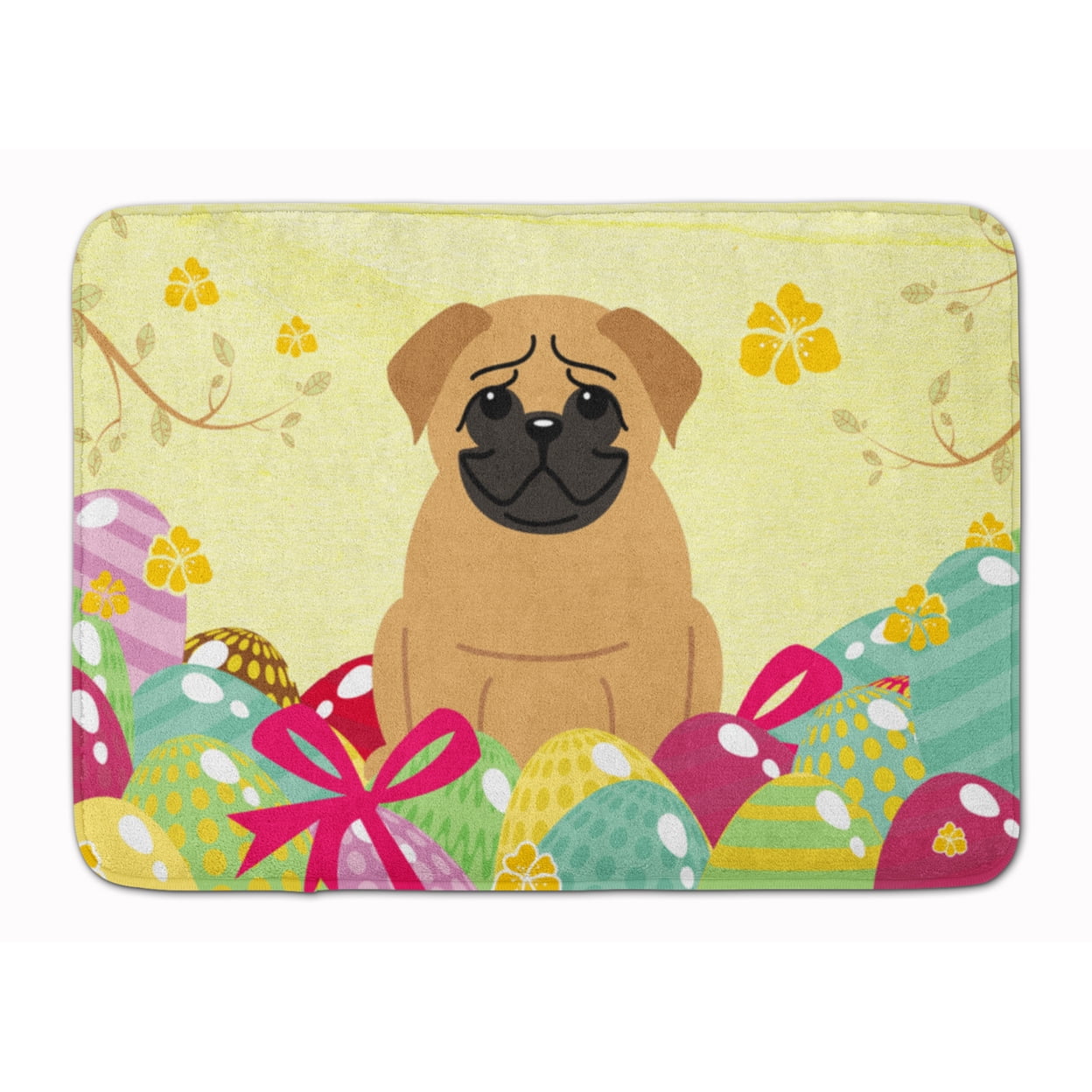 BB6007RUG Easter Eggs Pug Brown Machine Washable Memory Foam Mat