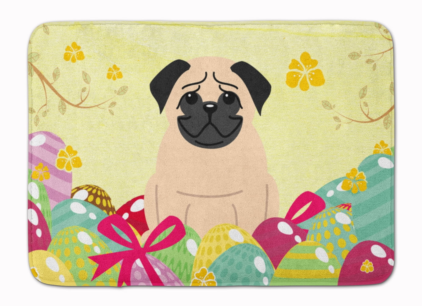 BB6008RUG Easter Eggs Pug Fawn Machine Washable Memory Foam Mat