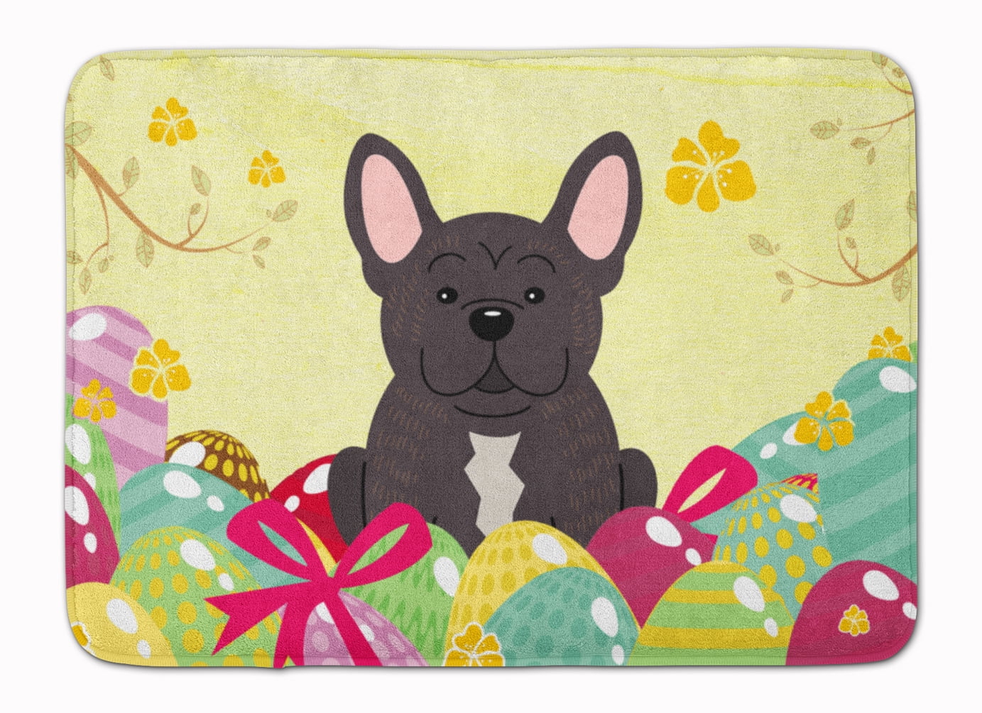 BB6009RUG Easter Eggs French Bulldog Brindle Machine Washable Memory Foam Mat