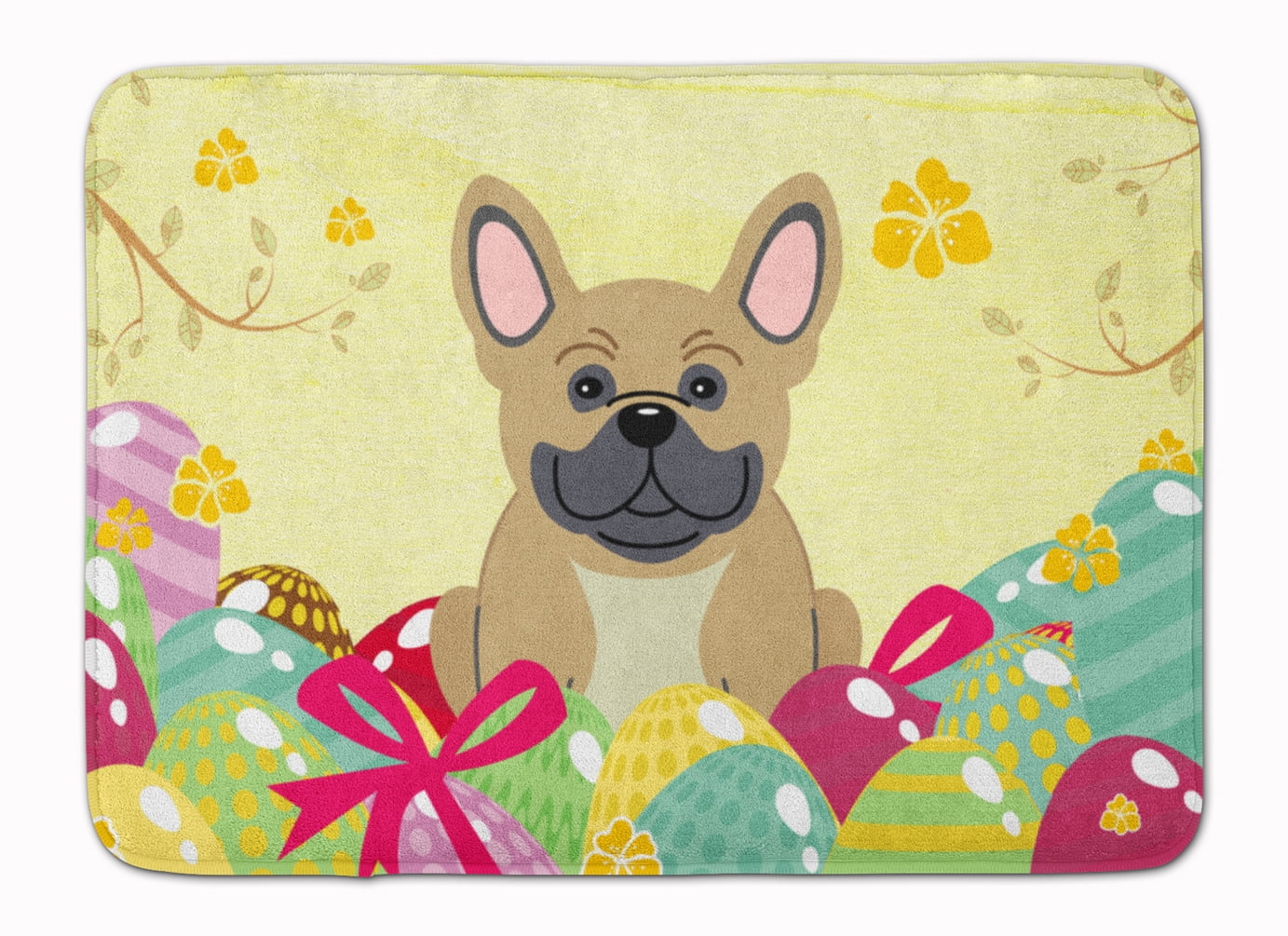 BB6010RUG Easter Eggs French Bulldog Cream Machine Washable Memory Foam Mat