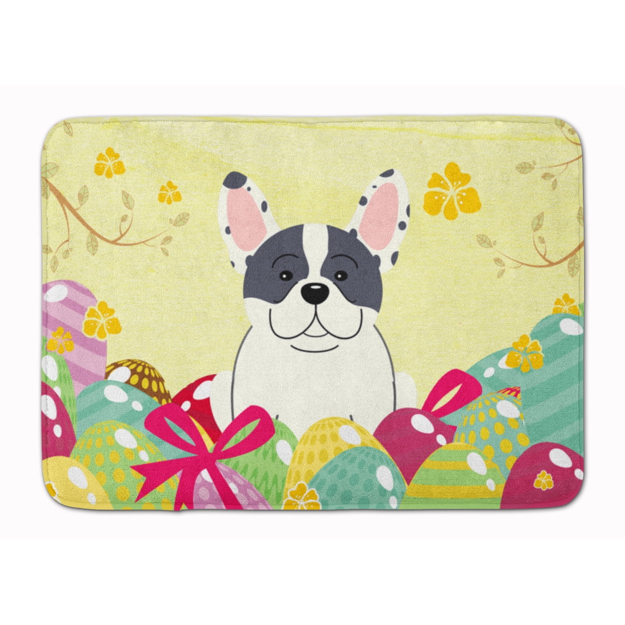 BB6011RUG Easter Eggs French Bulldog Piebald Machine Washable Memory Foam Mat