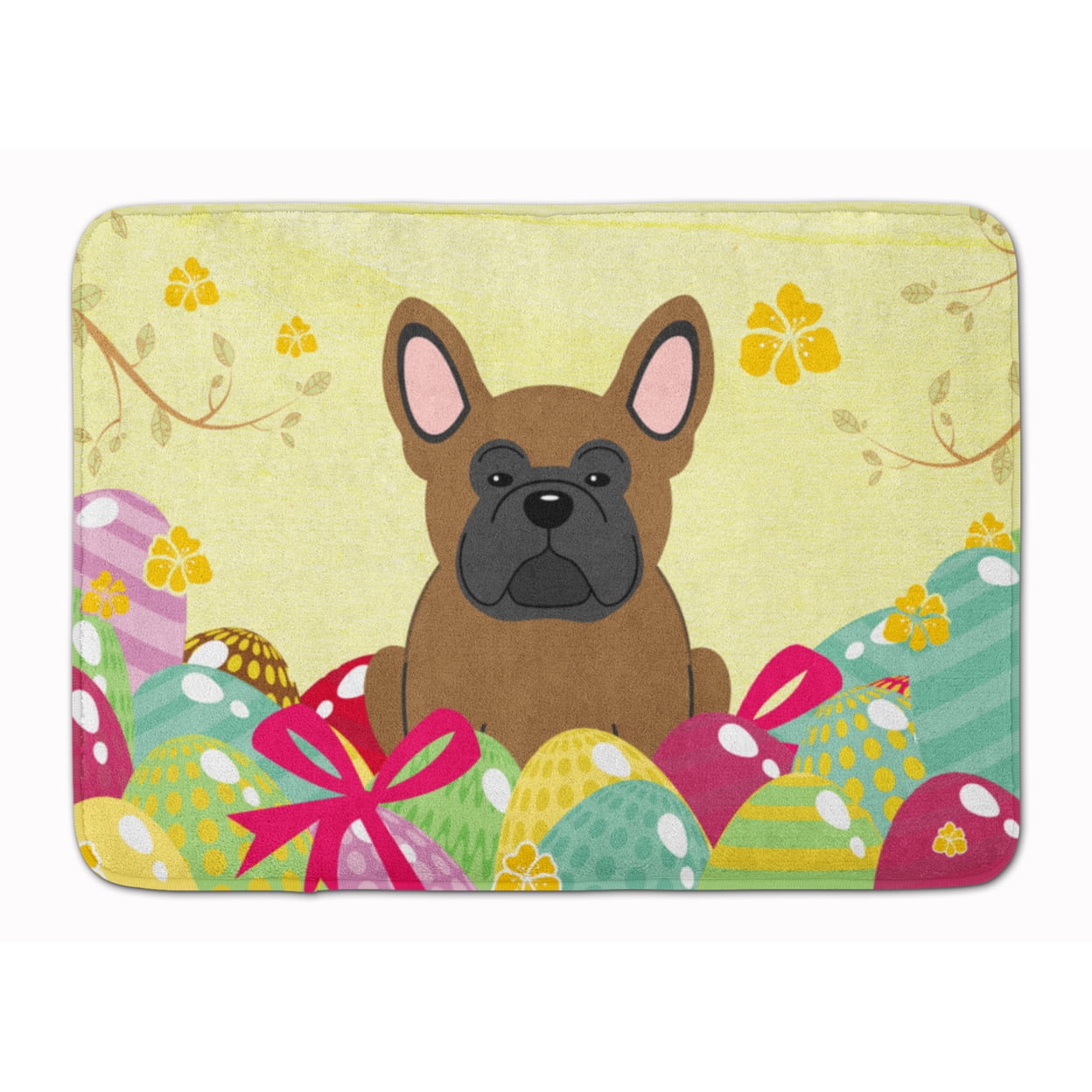 BB6013RUG Easter Eggs French Bulldog Brown Machine Washable Memory Foam Mat