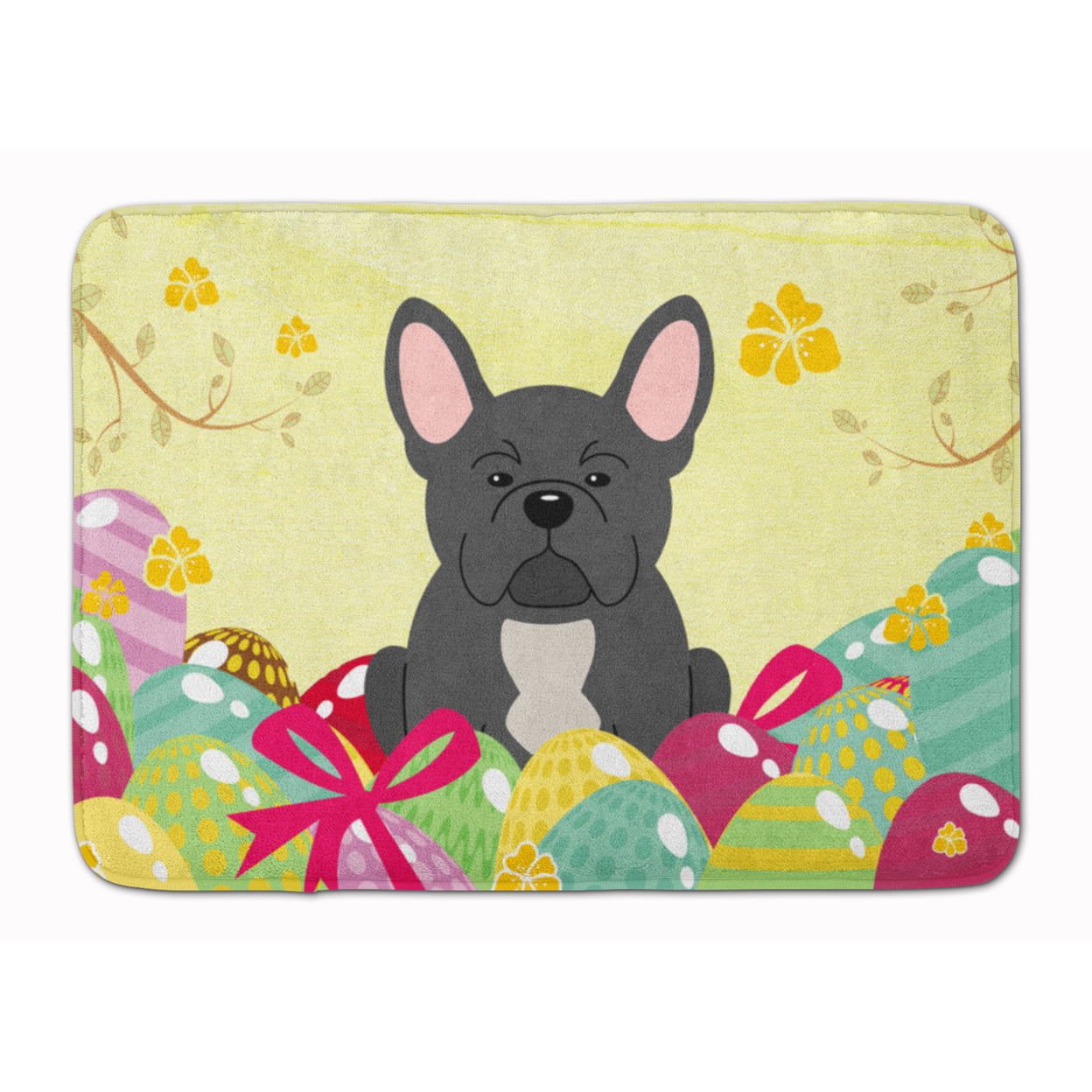 BB6014RUG Easter Eggs French Bulldog Black Machine Washable Memory Foam Mat