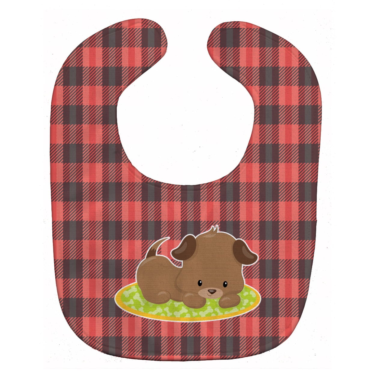 Puppy on Black Red Gingham Baby Bib