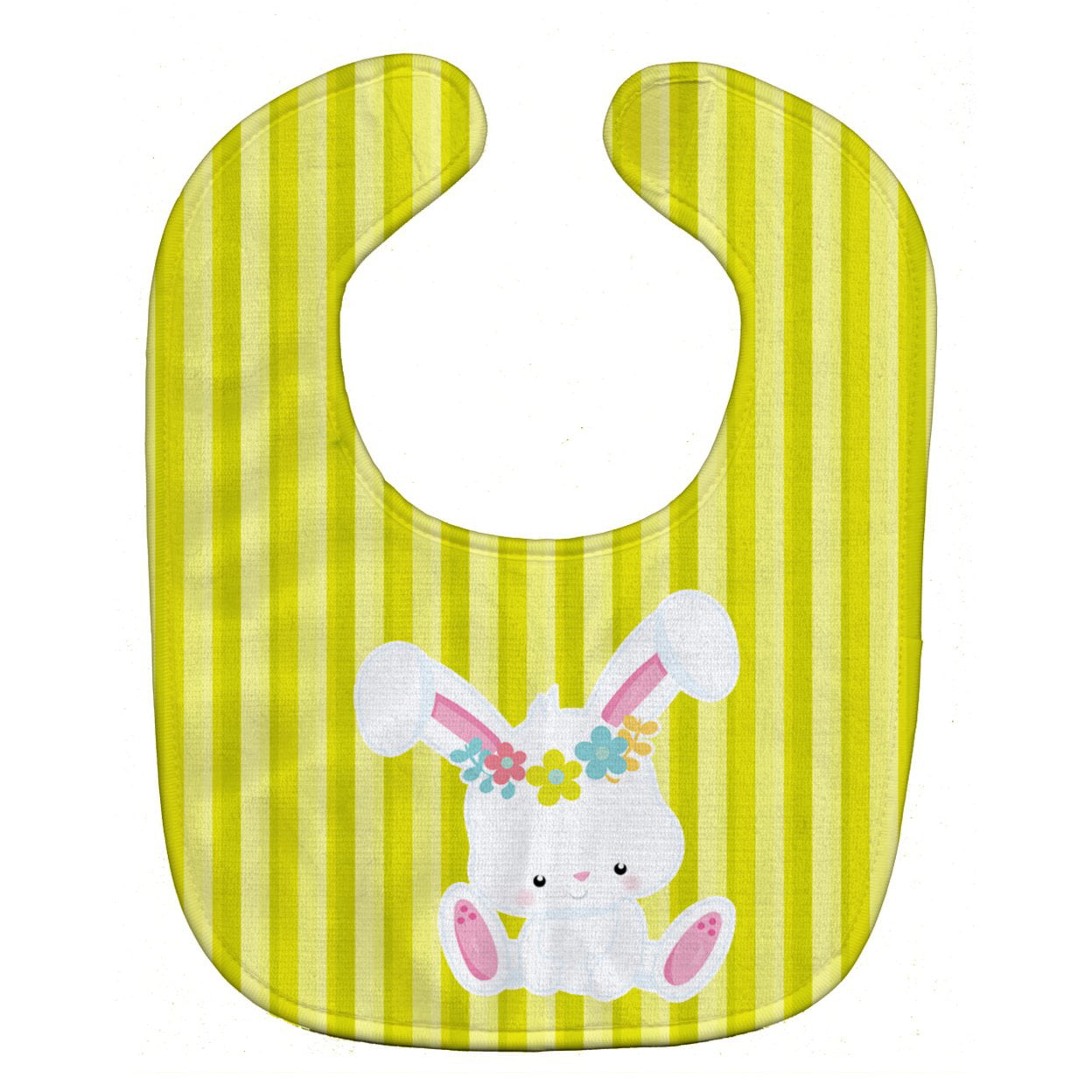 BB7093BIB Easter White Rabbit With Flowers Baby Bib