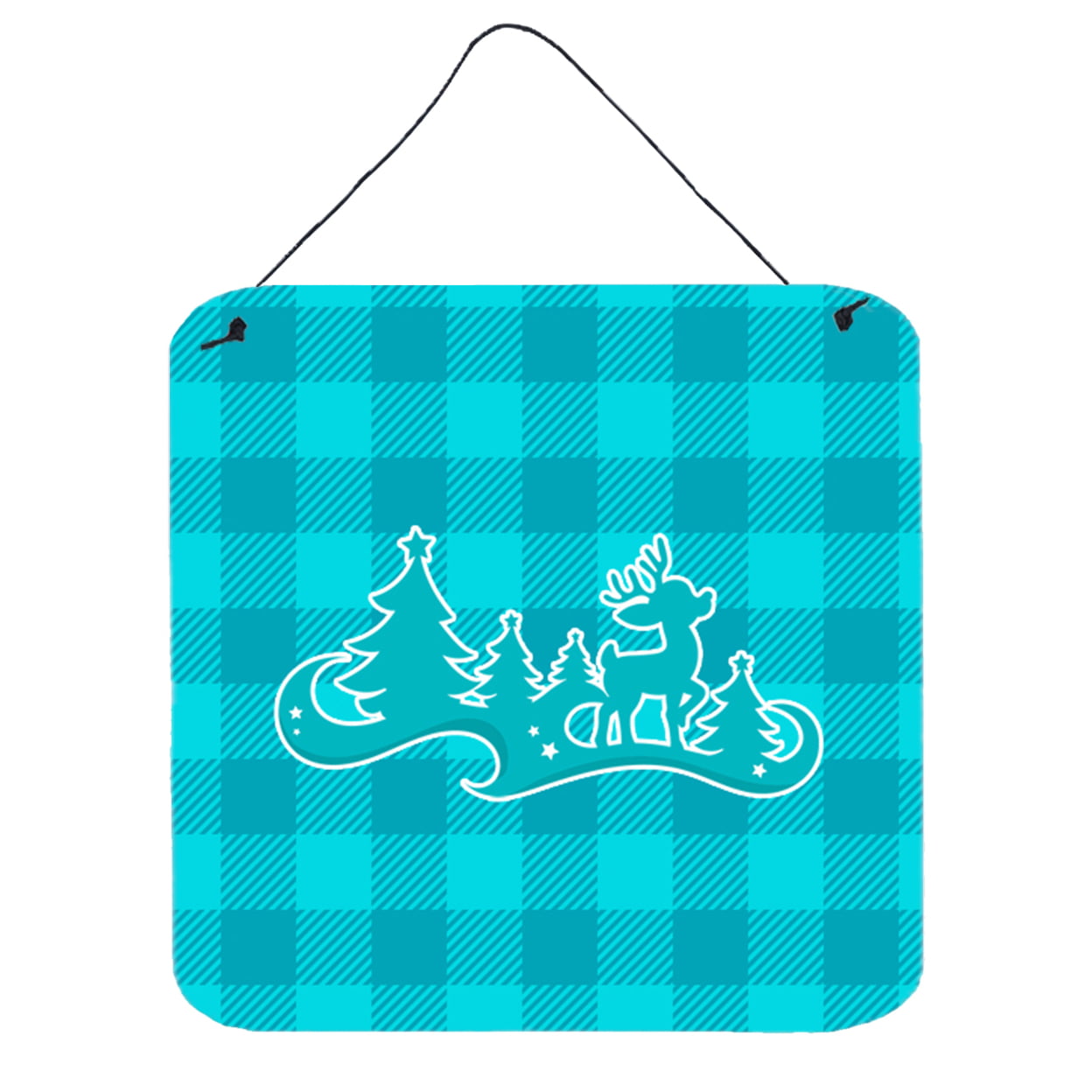 Christmas Tree Reindeer Blue Wall or Door Hanging Prints