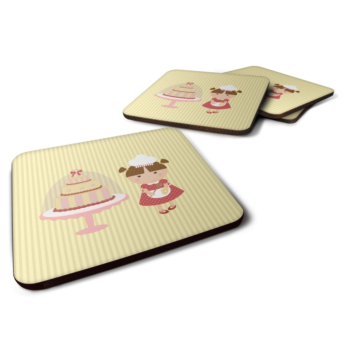 Cake Baker Brunette Yellow Foam Coasters - Set of 4