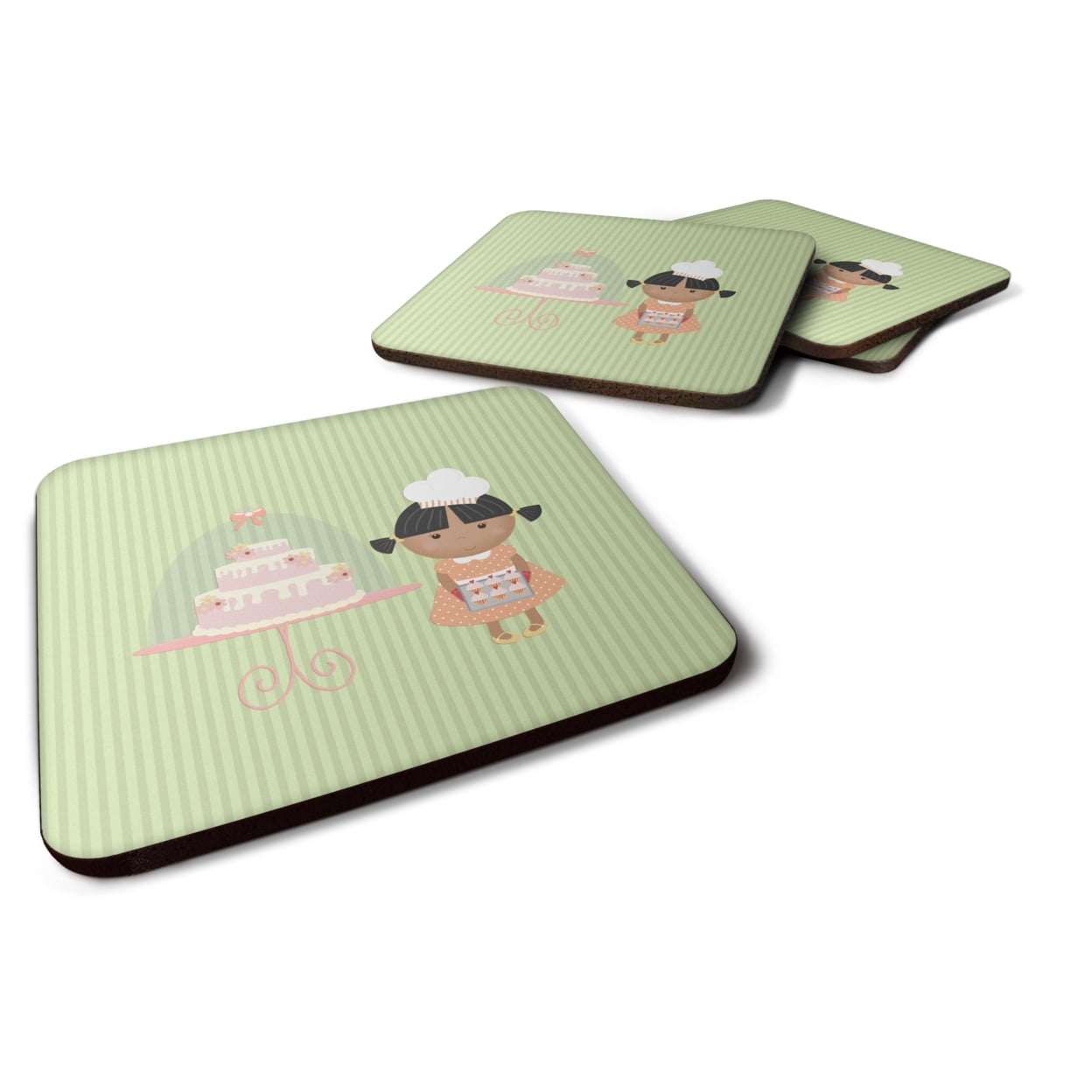 Cake Baker African American Green Foam Coasters - Set of 4