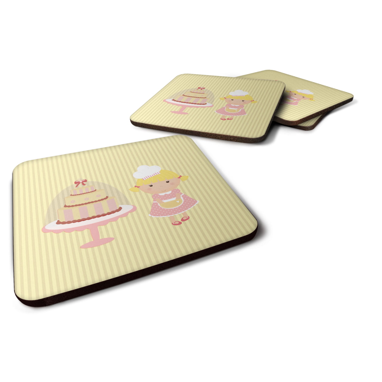 Cake Baker Blonde Yellow Foam Coasters - Set of 4