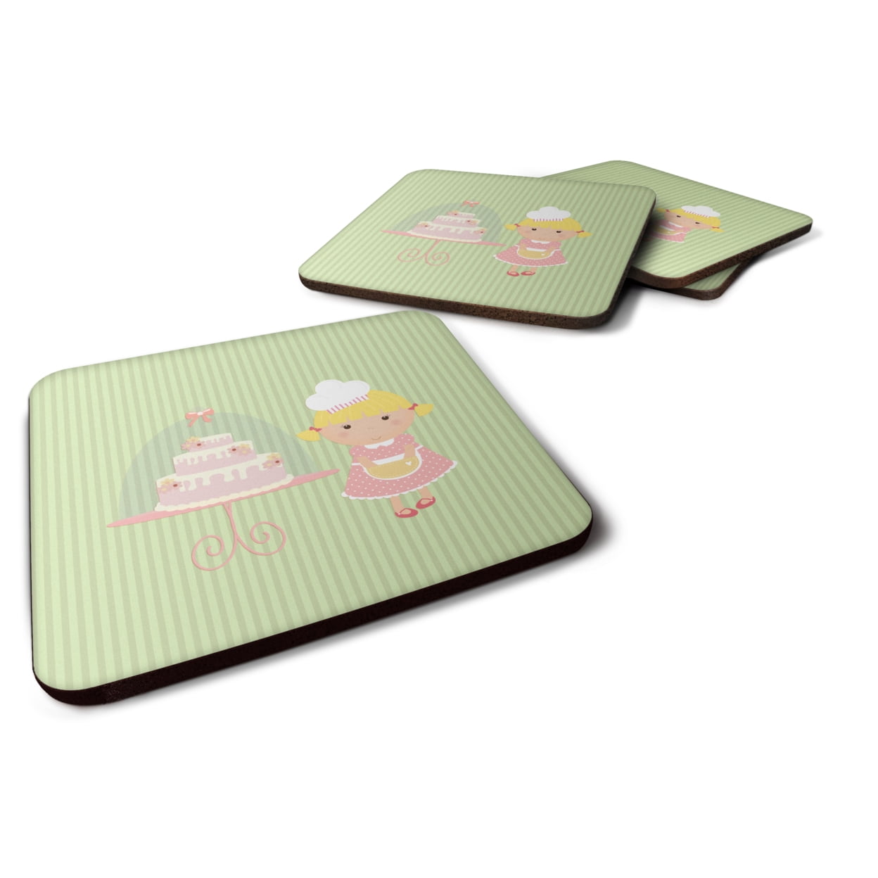 Cake Baker Blonde Green Foam Coasters - Set of 4