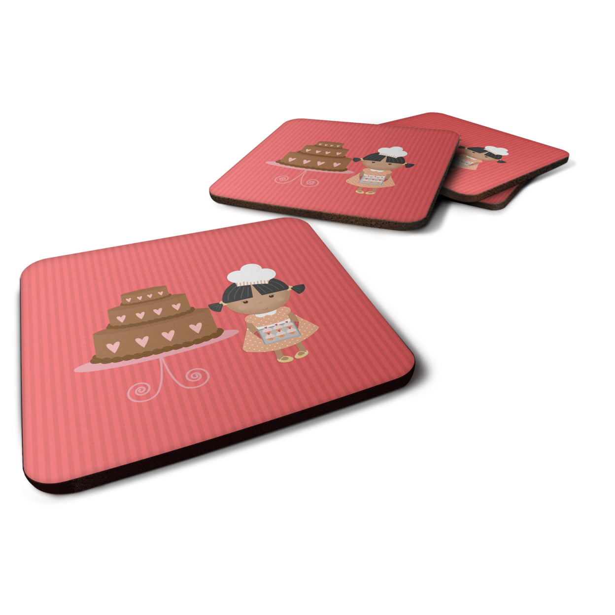 BB7264FC Valentines Cake Baker African American Foam Coasters - Set of 4
