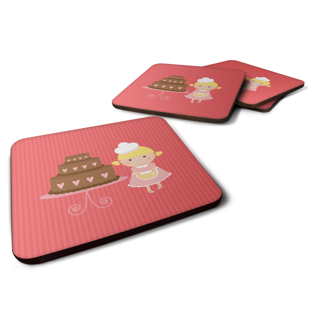 Valentines Cake Baker Blonde Foam Coasters - Set of 4
