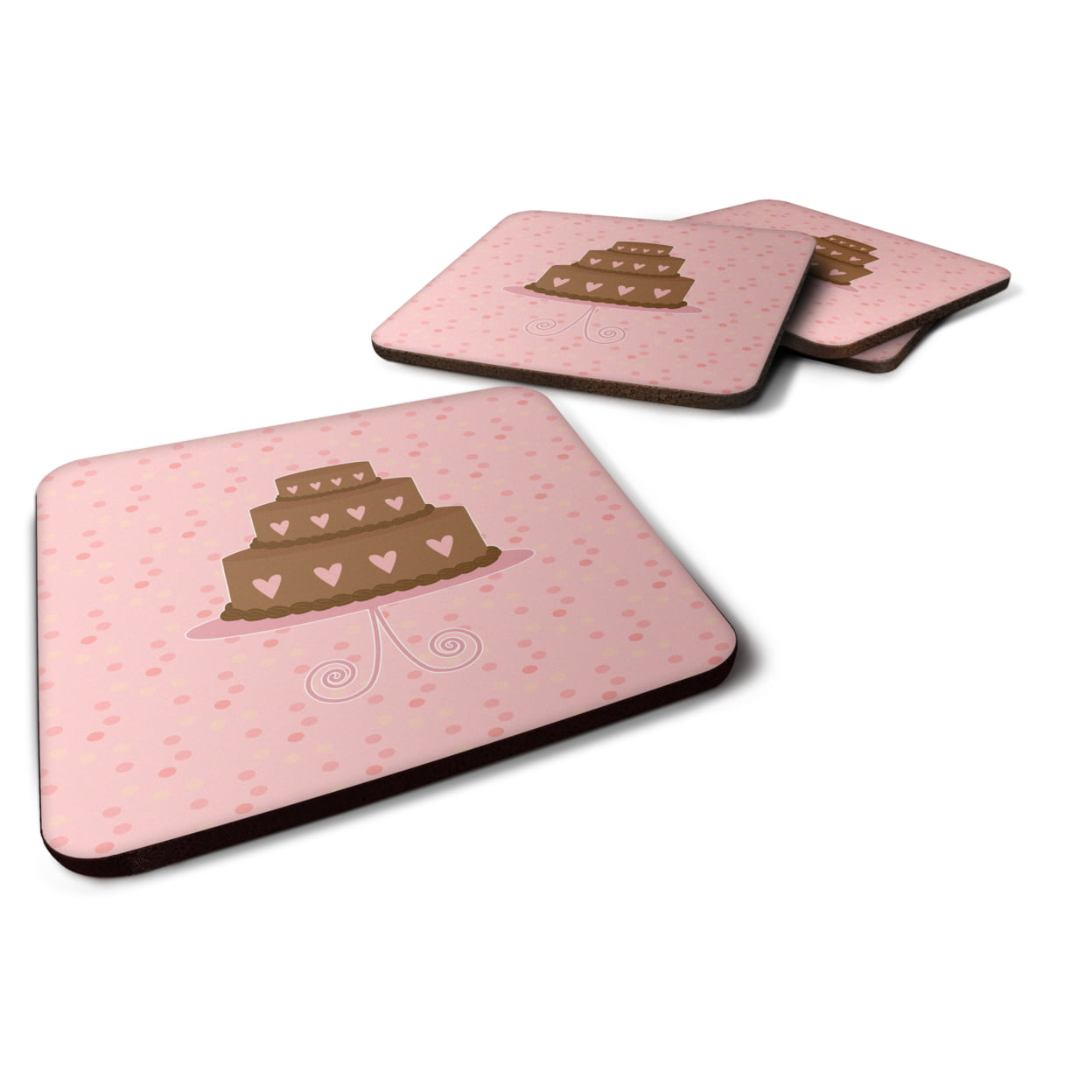 Heart Cake 3 Tier Pink Foam Coasters - Set of 4