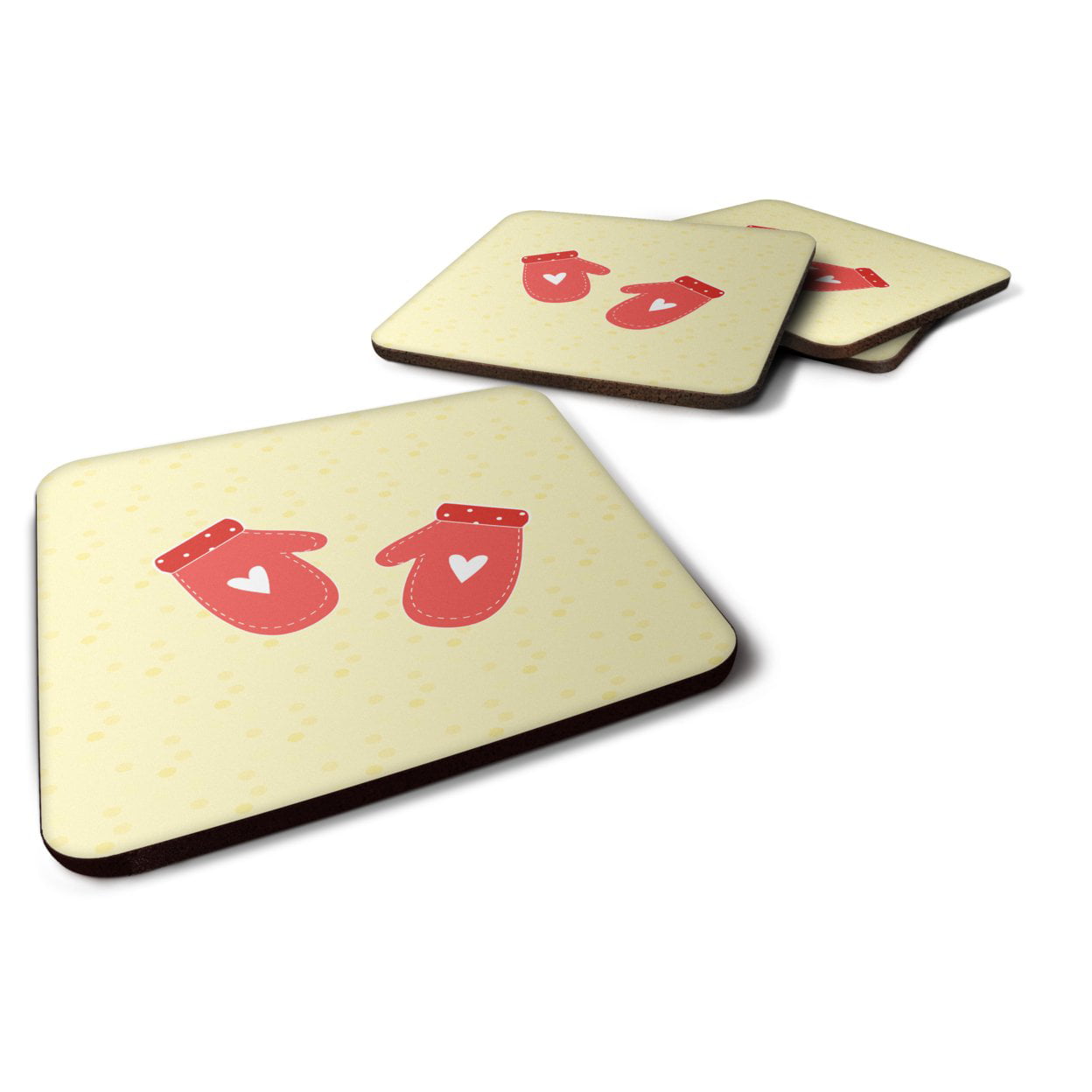 Oven Mitts on Yellow Foam Coasters - Set of 4