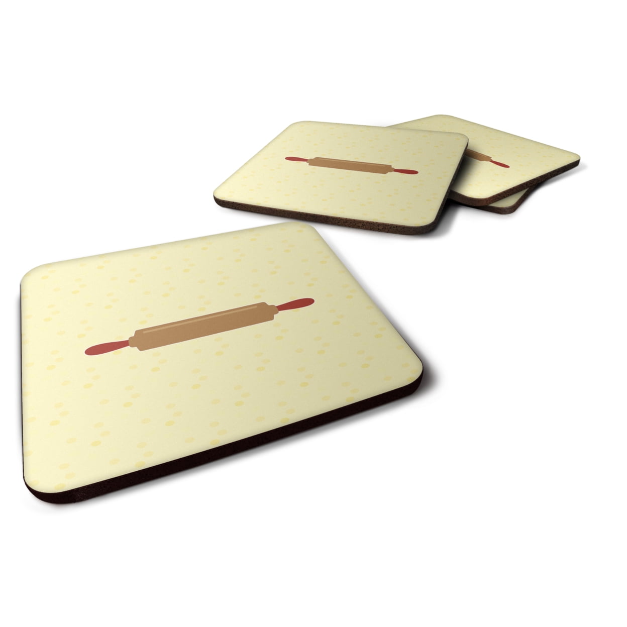 BB7286FC Rolling Pin on Yellow Foam Coasters - Set of 4