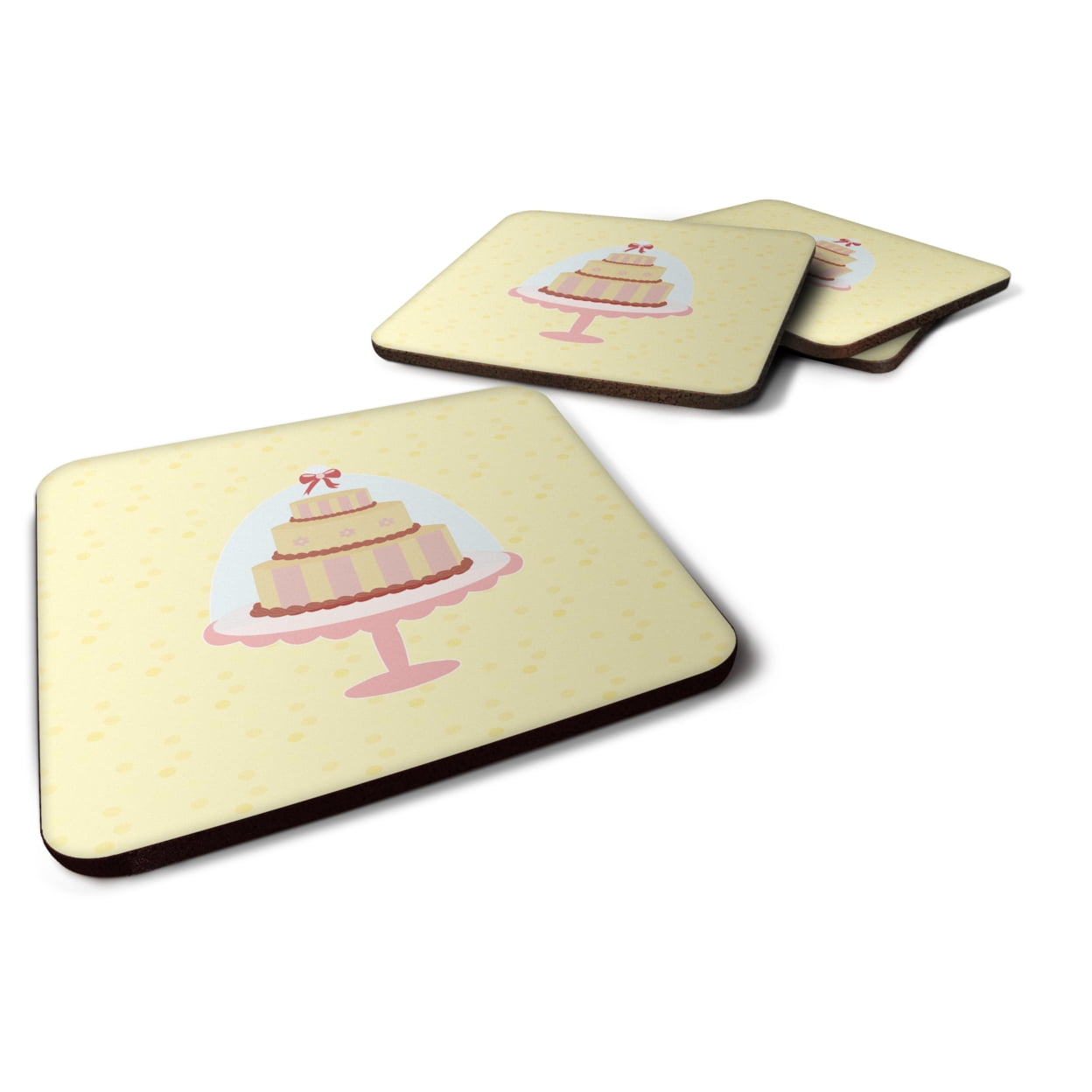 3 Tier Cake on Yellow Foam Coasters - Set of 4