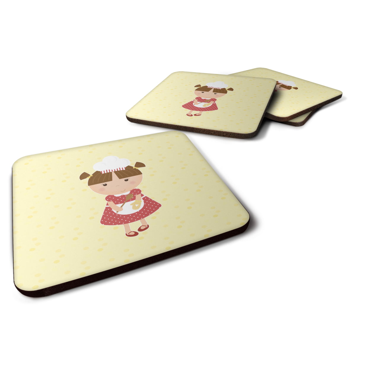 Brunette Baker on Yellow Foam Coasters - Set of 4