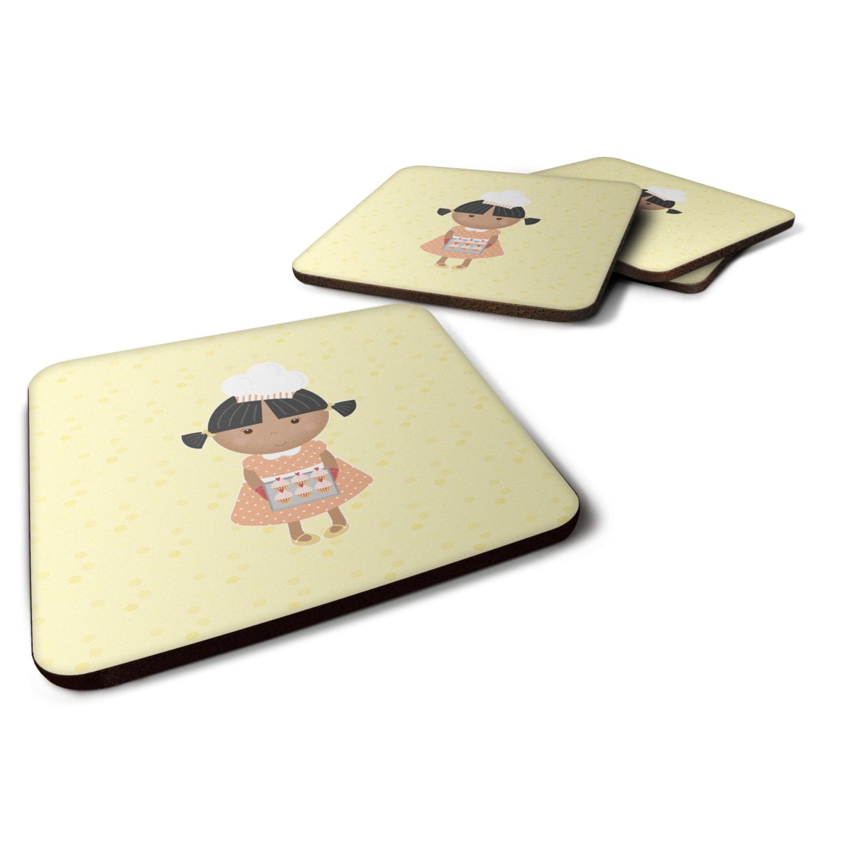 African American Baker on Yellow Foam Coasters - Set of 4
