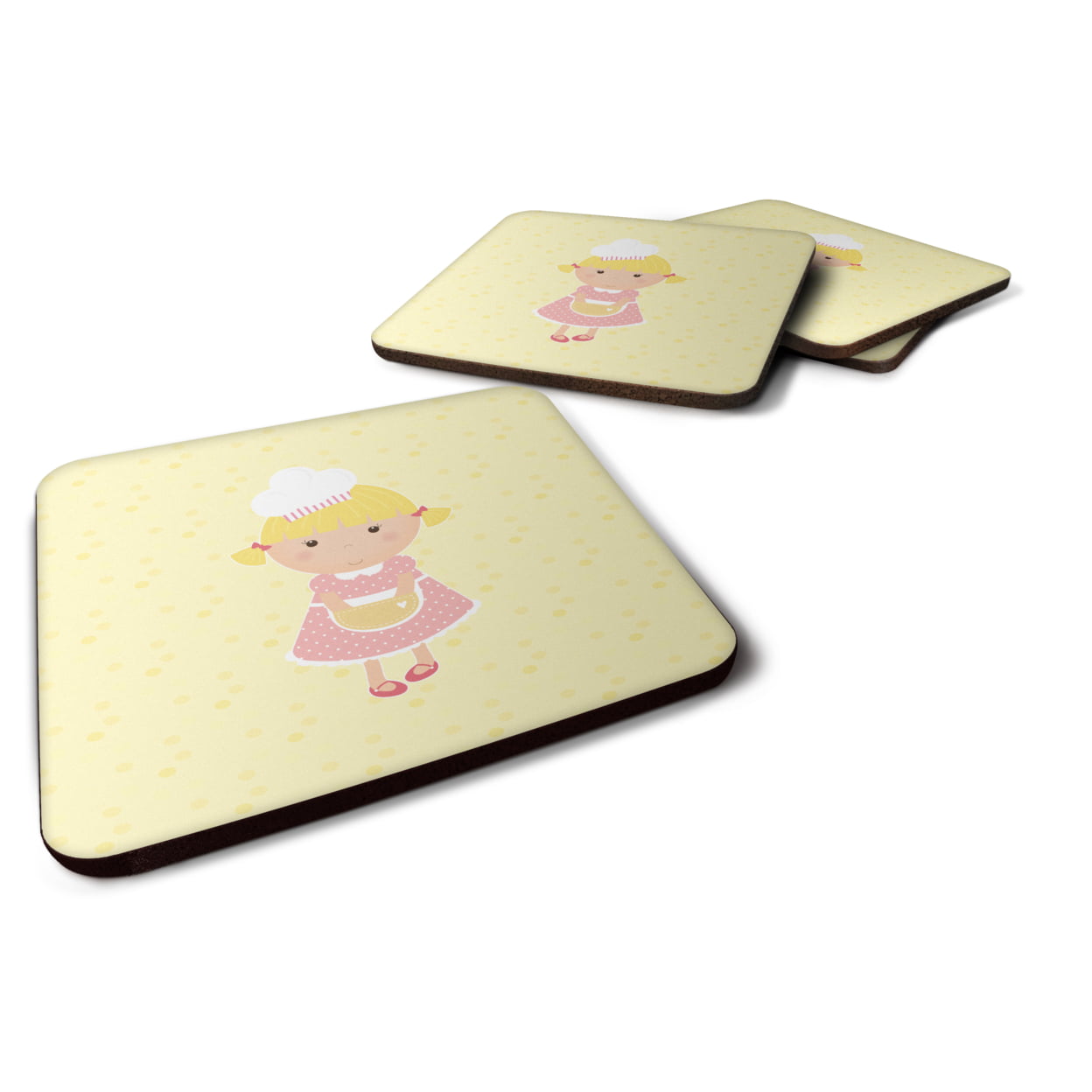Blonde Baker on Yellow Foam Coasters - Set of 4
