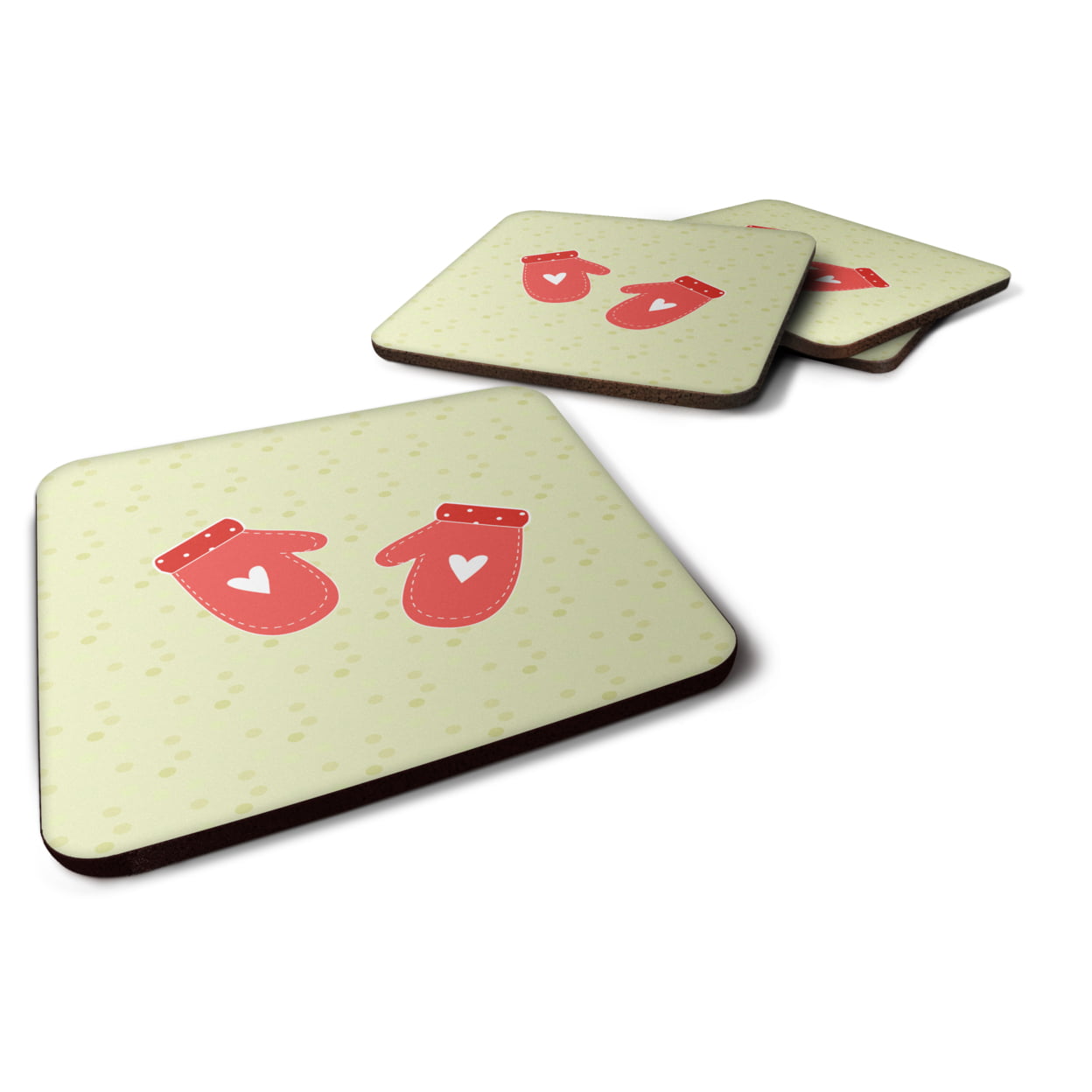 Oven Mitts on Green Foam Coasters - Set of 4