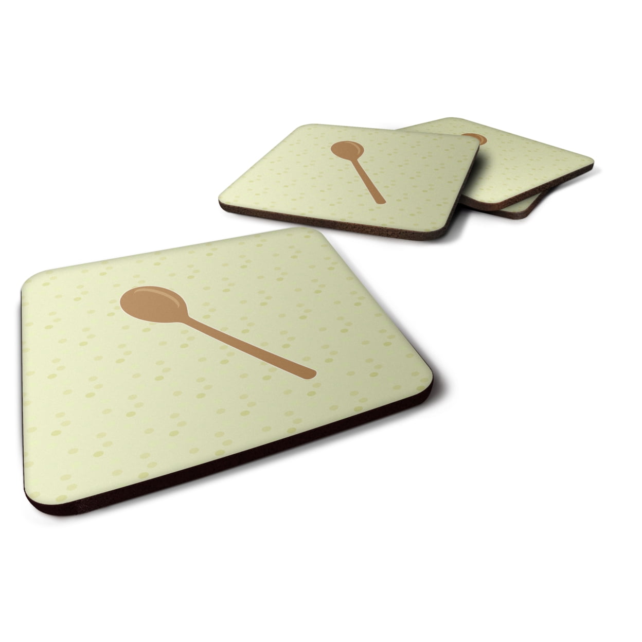 Wooden Spoon on Green Foam Coasters - Set of 4