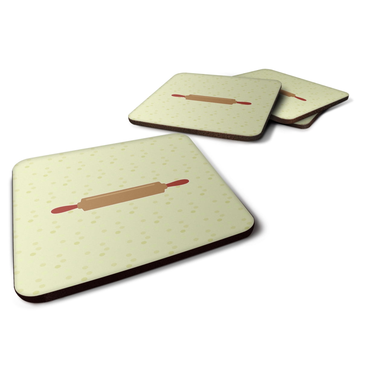 Rolling Pin on Green Foam Coasters - Set of 4