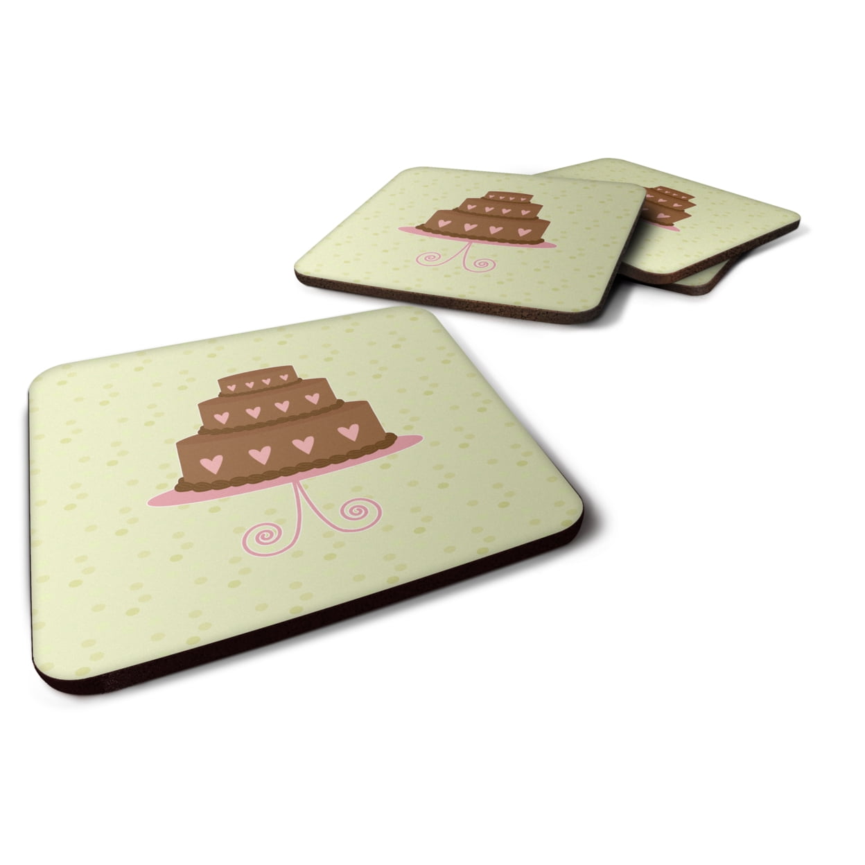 Heart Chocolate Cake on Green Foam Coasters - Set of 4