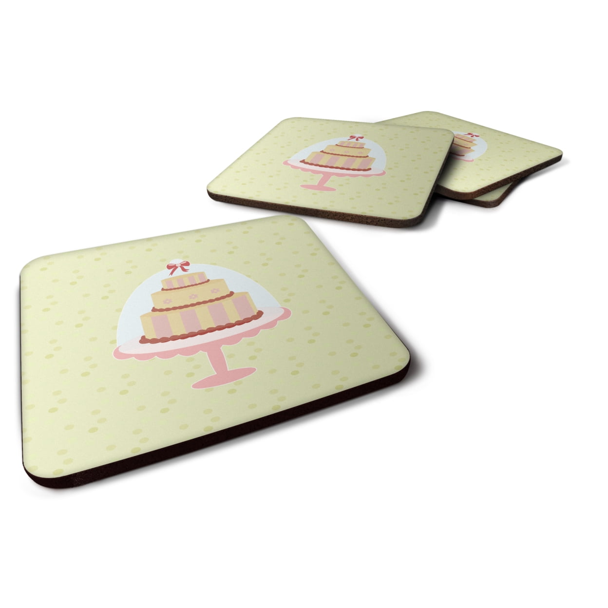 BB7305FC Decorated Cake on Green Foam Coasters - Set of 4