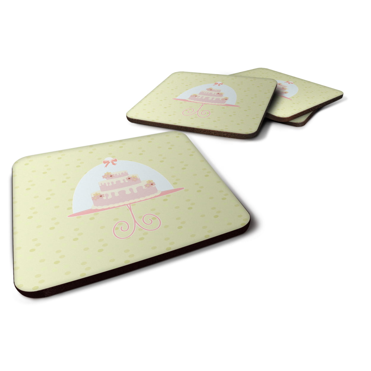 Decorated Cake on Green Foam Coasters - Set of 4