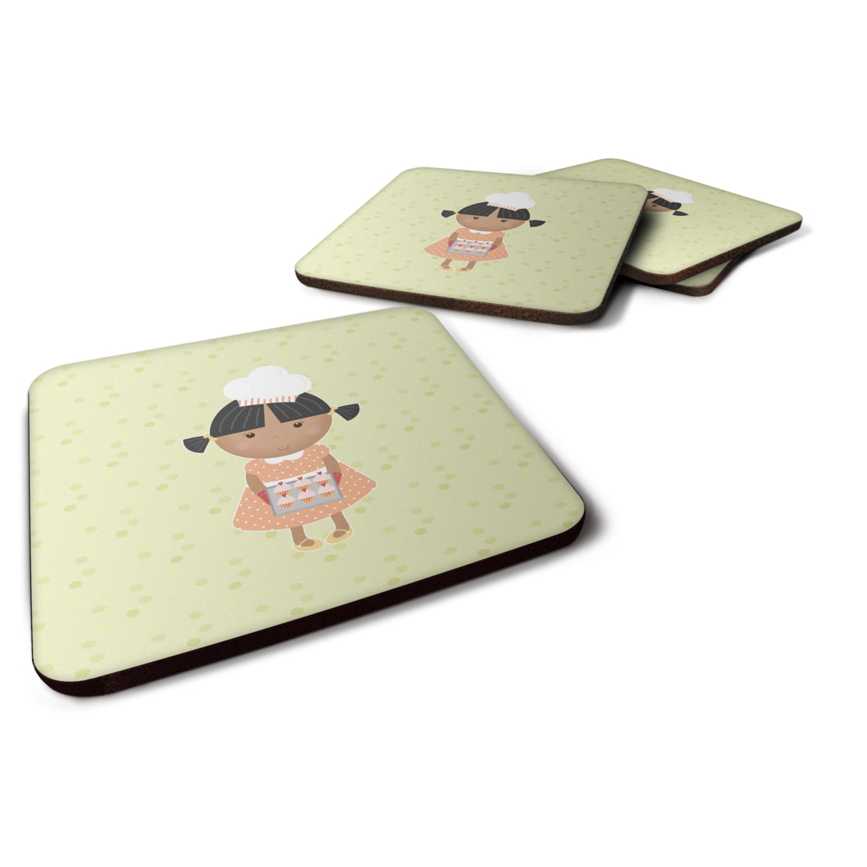 African American Baker on Green Foam Coasters - Set of 4