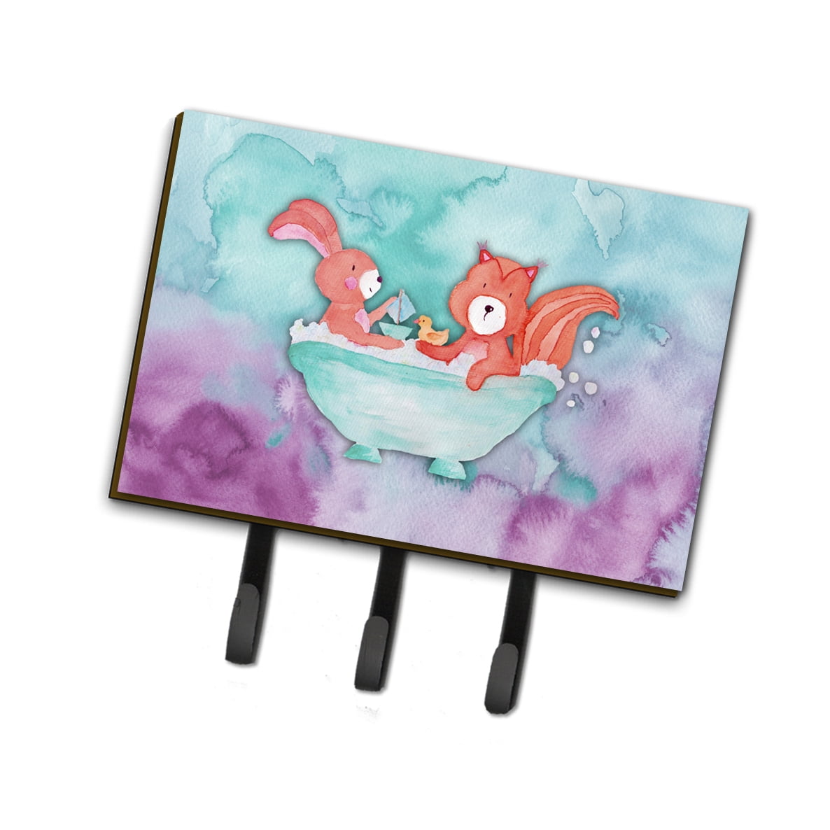 Rabbit & Squirrel Bathing Watercolor Leash or Key Holder